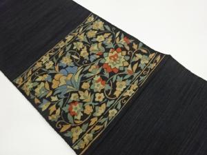 手織り紬花唐草模様織出し名古屋帯